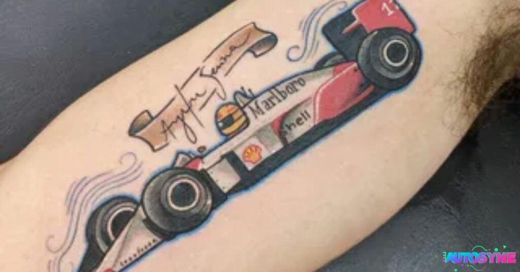 Car Racing Tattoo on Upper Hand for Young Stars