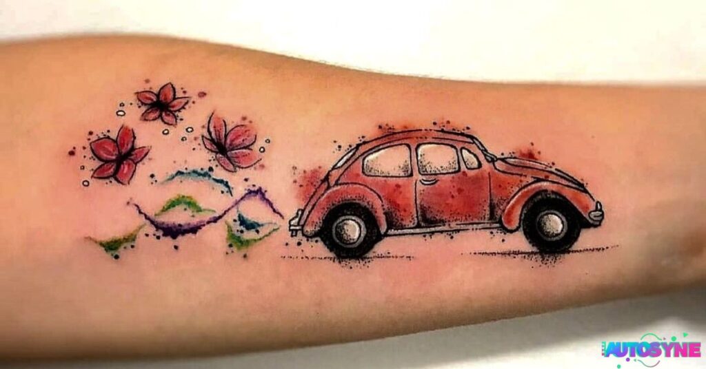 Car Tattoo Embedded With Flowers